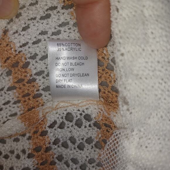 POL Women Open Crochet Knit Lace Hem Top Size L Cream Boho Hippie Coquette Flowy - Picture 14 of 14